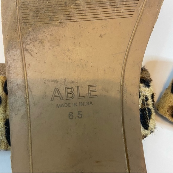 Able Margarete Leopard Print Fur Leather Sandals Flats Slides Slip on Cheetah - Picture 5 of 10